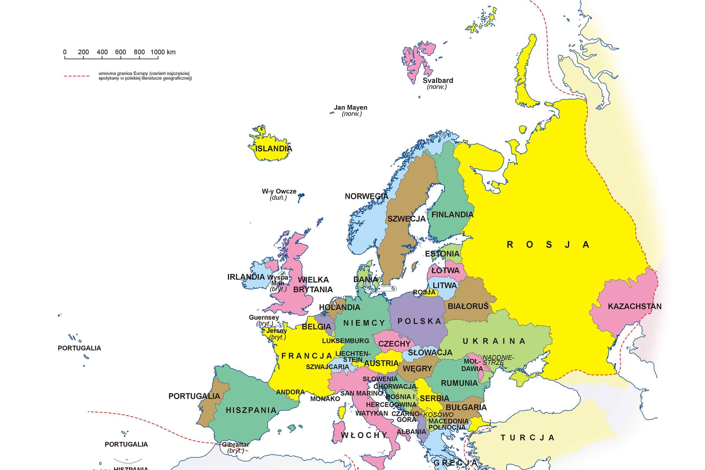 Podział administracyjny Europy na mapie politycznej kontynentu