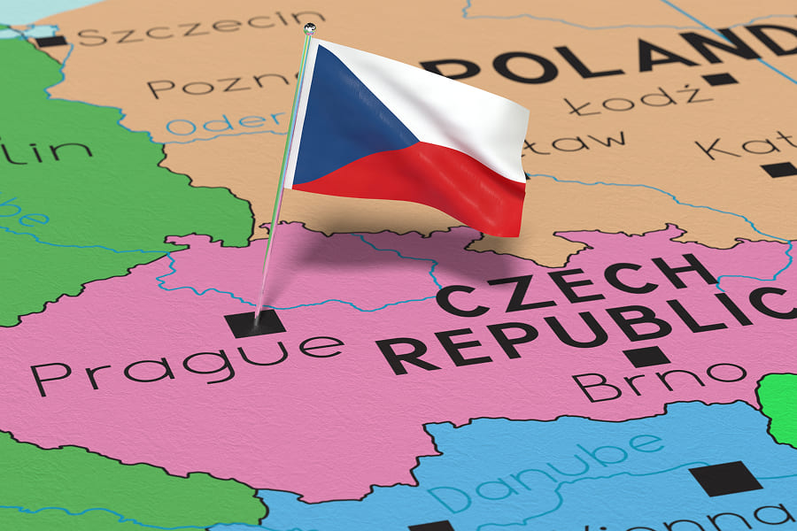 Mapa świata przedstawiająca położenie oraz podział geograficzny Czech