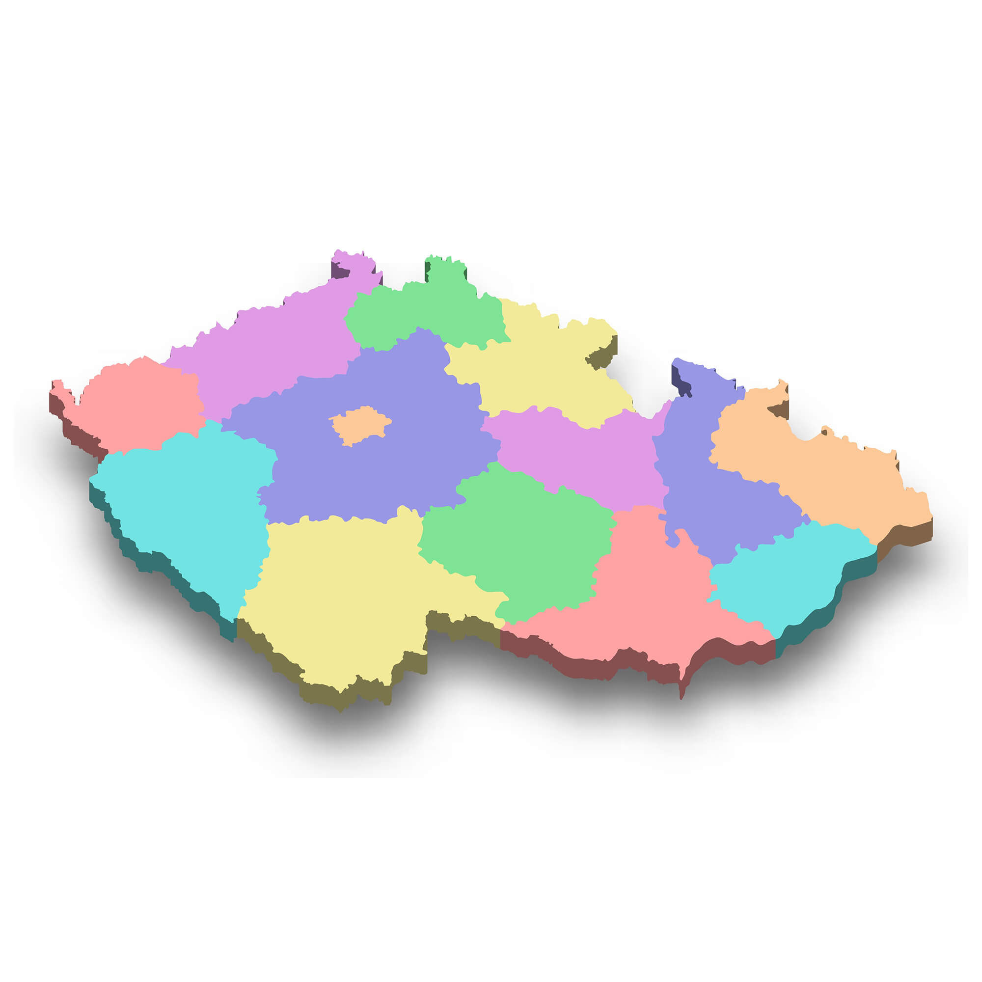 Szczegółowa podział administracyjny czech mapa z zaznaczonymi granicami wszystkich regionów