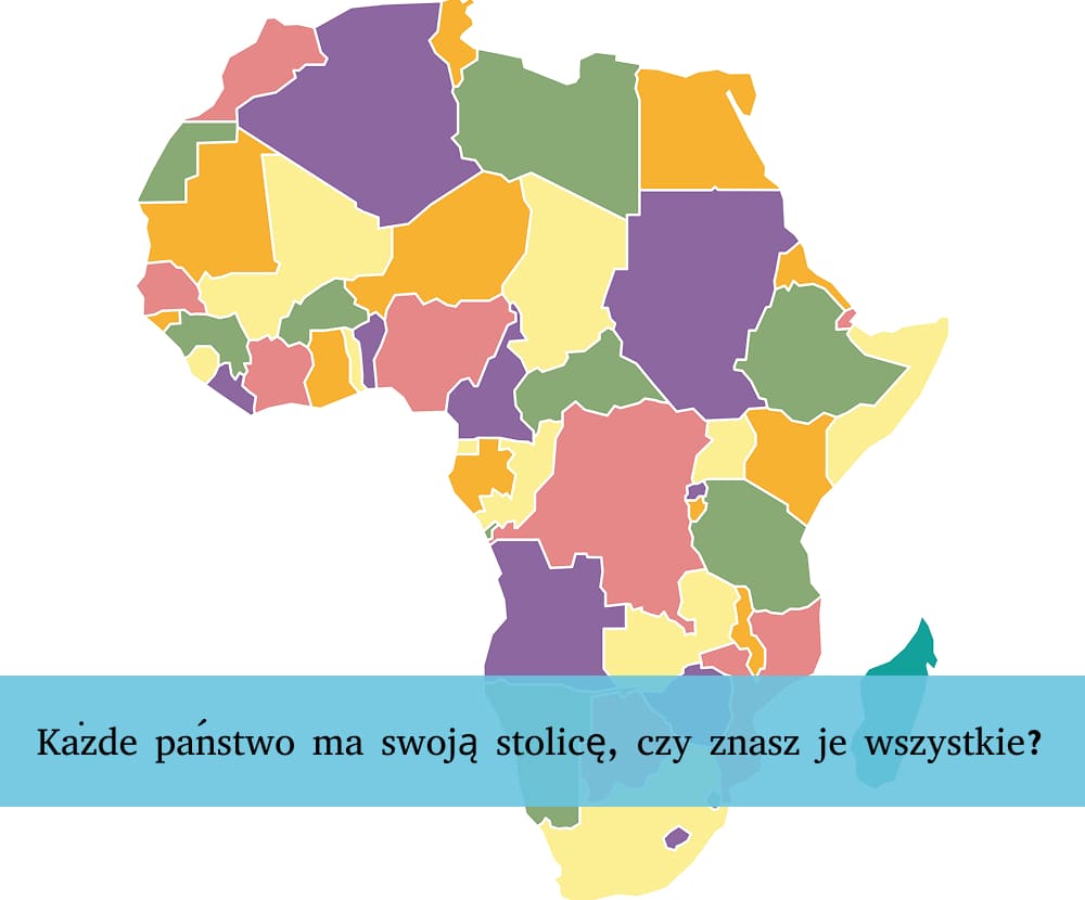 Mapa przedstawiająca granice państw afrykańskich dla tych, którzy chcą poznać stolice Afryki.